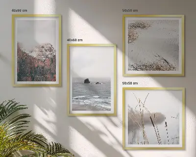 Abstracte golven in grijs pastel set van posters met lijst