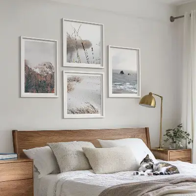 Abstracte golven in grijs pastel set van posters met lijst