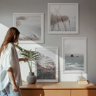 Abstracte golven in grijs pastel set van posters met lijst