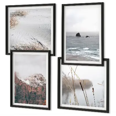 Abstracte golven in grijs pastel set van posters met lijst
