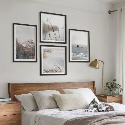 Abstracte golven in grijs pastel set van posters met lijst