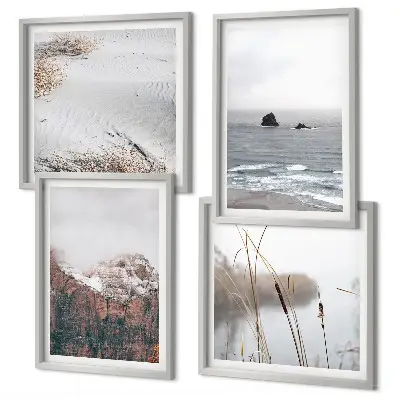 Abstracte golven in grijs pastel set van posters met lijst