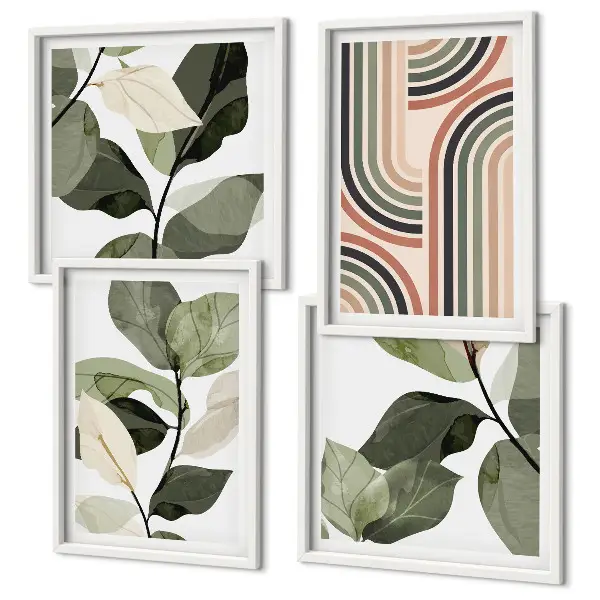 Geometrische plantenposters set inclusief lijsten