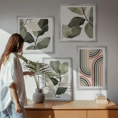 Geometrische plantenposters set inclusief lijsten
