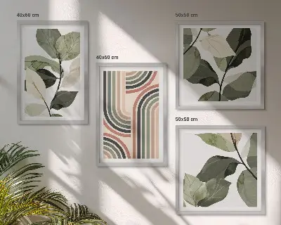 Geometrische plantenposters set inclusief lijsten