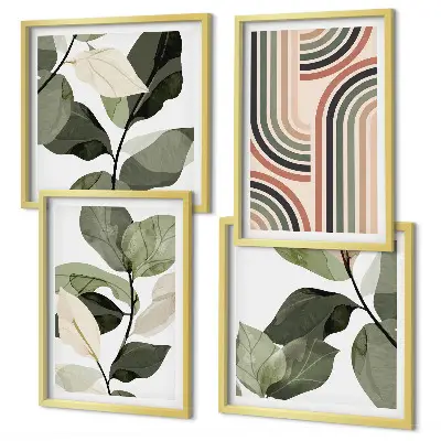 Geometrische plantenposters set inclusief lijsten