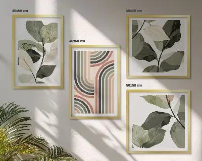 Geometrische plantenposters set inclusief lijsten