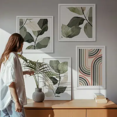 Geometrische plantenposters set inclusief lijsten