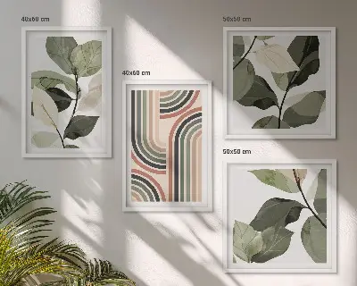 Geometrische plantenposters set inclusief lijsten