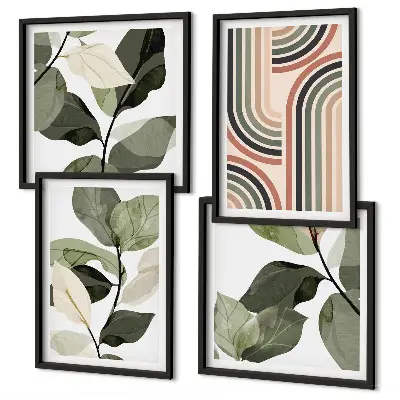 Geometrische plantenposters set inclusief lijsten
