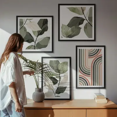 Geometrische plantenposters set inclusief lijsten