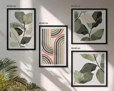 Geometrische plantenposters set inclusief lijsten