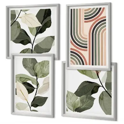 Geometrische plantenposters set inclusief lijsten