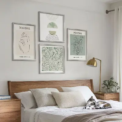 Meerluik in lijst met lijnen, plantpatronen en minimalisme