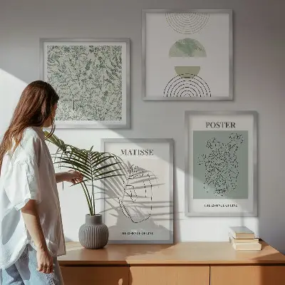 Meerluik in lijst met lijnen, plantpatronen en minimalisme
