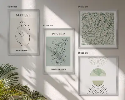 Meerluik in lijst met lijnen, plantpatronen en minimalisme