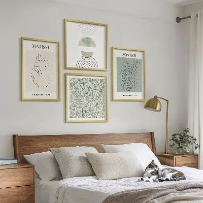 Meerluik in lijst met lijnen, plantpatronen en minimalisme