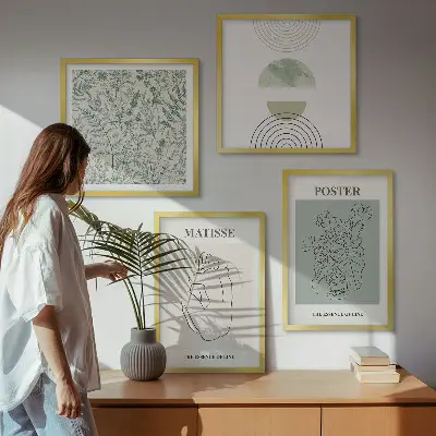 Meerluik in lijst met lijnen, plantpatronen en minimalisme