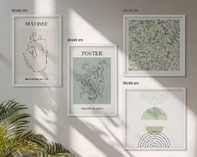 Meerluik in lijst met lijnen, plantpatronen en minimalisme