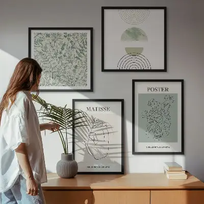 Meerluik in lijst met lijnen, plantpatronen en minimalisme