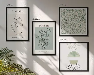 Meerluik in lijst met lijnen, plantpatronen en minimalisme