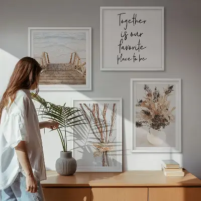Set van posters met lijst minimalistische bloementakken met een natuurthema