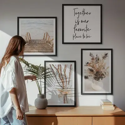 Set van posters met lijst minimalistische bloementakken met een natuurthema