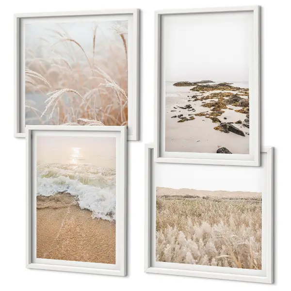 Set van posters met lijst strandgolven met stenen in de zomer