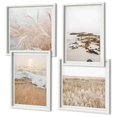 Set van posters met lijst strandgolven met stenen in de zomer