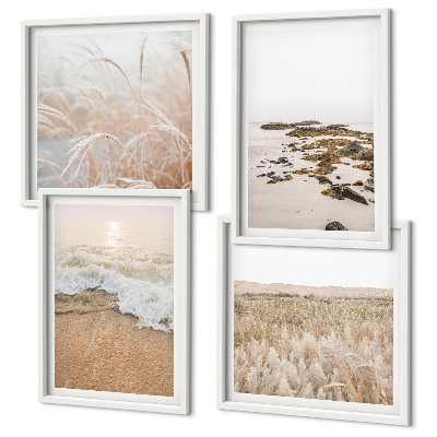 Set van posters met lijst Strandgolven stenen zomer