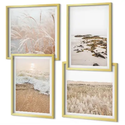 Set van posters met lijst strandgolven met stenen in de zomer