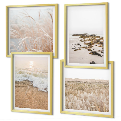Set van posters met lijst Strandgolven stenen zomer