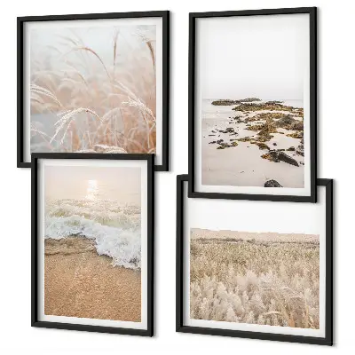 Set van posters met lijst strandgolven met stenen in de zomer