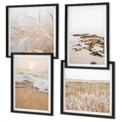 Set van posters met lijst Strandgolven stenen zomer