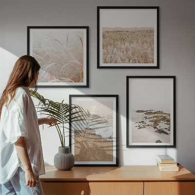 Set van posters met lijst Strandgolven stenen zomer