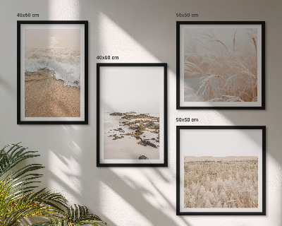 Set van posters met lijst Strandgolven stenen zomer