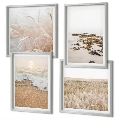 Set van posters met lijst strandgolven met stenen in de zomer