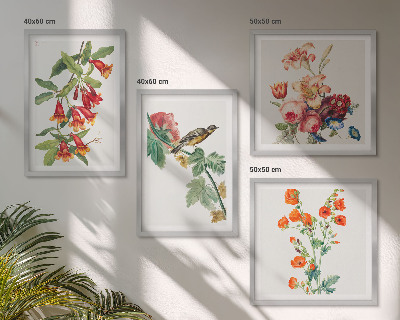Meerluik in lijst Geschilderde bloemen retro vogel