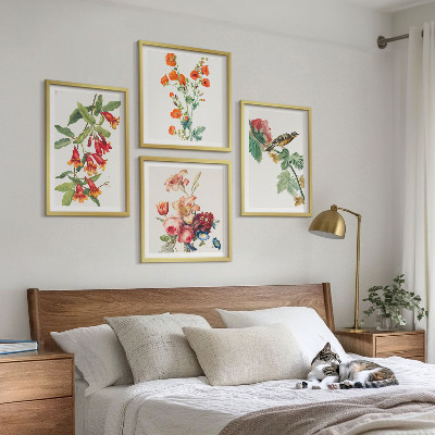 Meerluik in lijst Geschilderde bloemen retro vogel