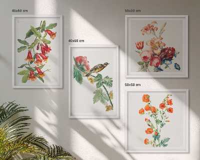 Meerluik in lijst Geschilderde bloemen retro vogel