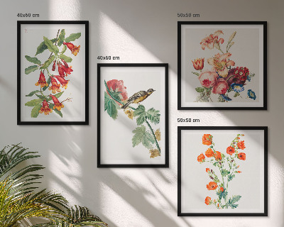 Meerluik in lijst Geschilderde bloemen retro vogel