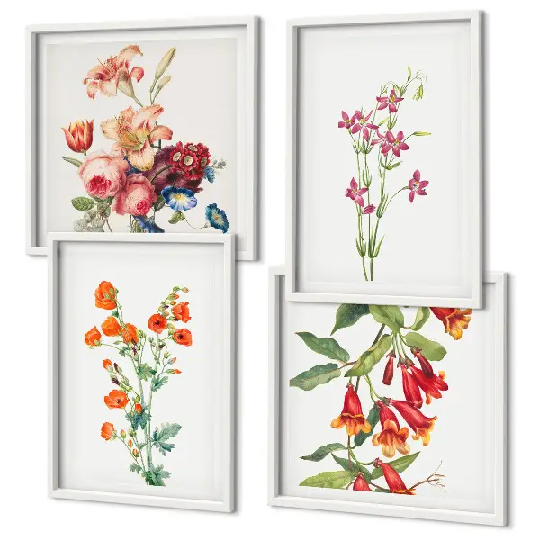 Bloemenschilderij in retrostijl set van posters met lijst