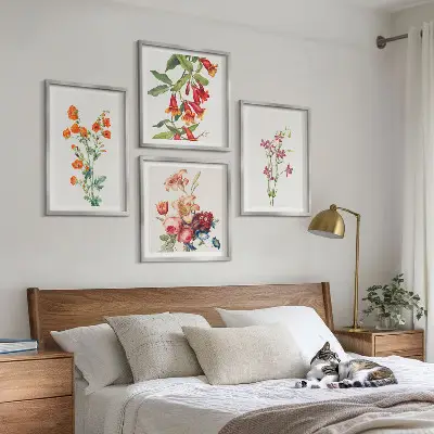 Bloemenschilderij in retrostijl set van posters met lijst