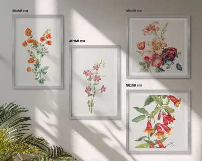 Bloemenschilderij in retrostijl set van posters met lijst