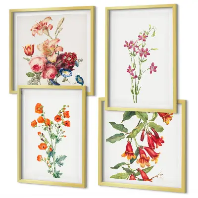 Bloemenschilderij in retrostijl set van posters met lijst