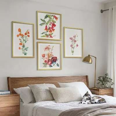 Bloemenschilderij in retrostijl set van posters met lijst