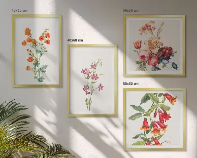Bloemenschilderij in retrostijl set van posters met lijst