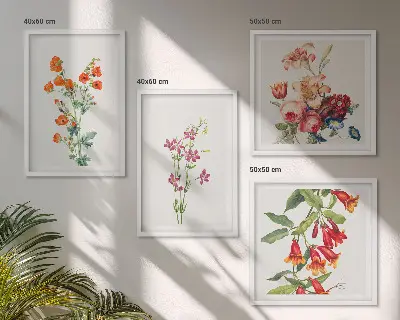Bloemenschilderij in retrostijl set van posters met lijst