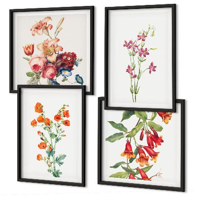 Set van posters met lijst Bloemenschilderij in retrostijl