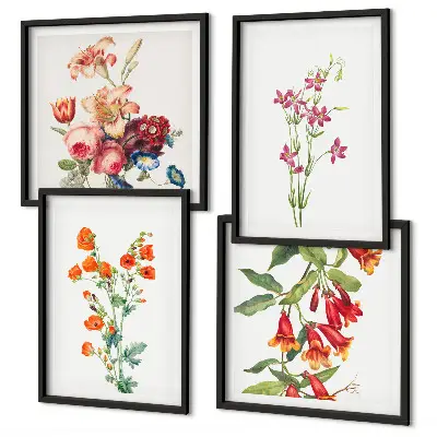 Bloemenschilderij in retrostijl set van posters met lijst